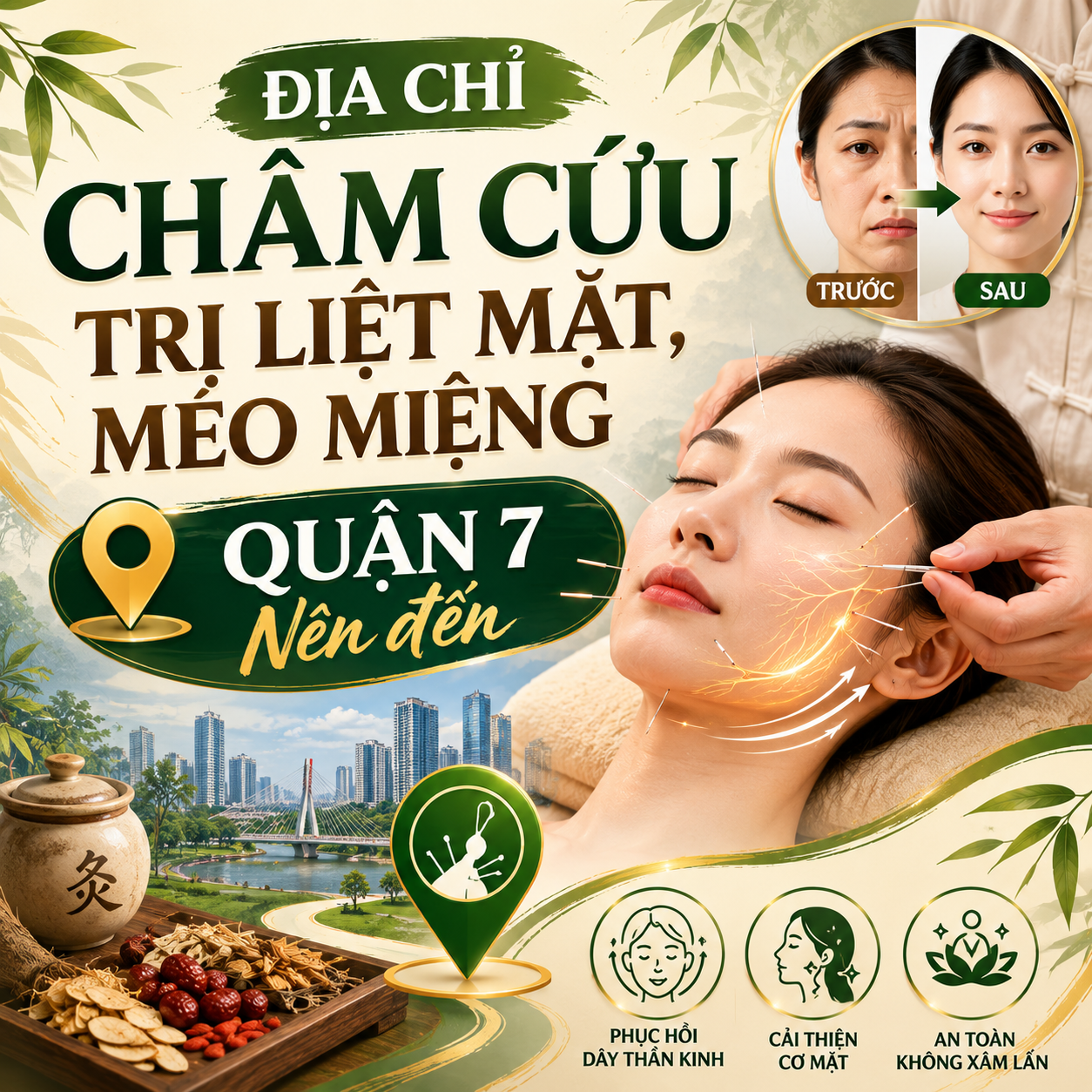 Top 5 địa chỉ châm cứu trị liệt mặt, méo miệng uy tín tại Quận 7. Phác đồ Y học cổ truyền tác động kinh cân, phục hồi dây thần kinh số 7 hiệu quả