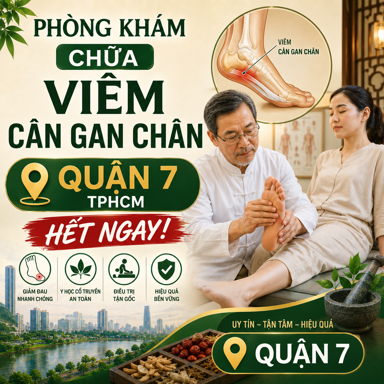 Phòng khám viêm cân gan chân Quận 7 TPHCM hết ngay cơn đau. Chuyên khoa Chấn thương chỉnh hình ứng dụng vật lý trị liệu phục hồi chức năng vận động