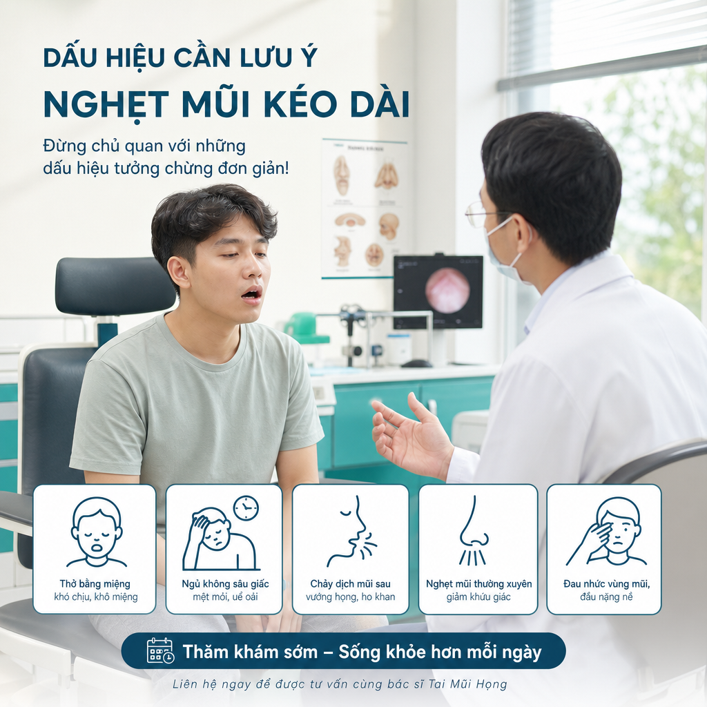 Người bệnh có dấu hiệu nghẹt mũi kéo dài, thở bằng miệng và ngủ không sâu