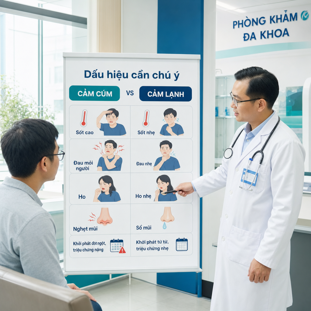 Bảng dấu hiệu phân biệt cảm cúm và cảm lạnh trong phòng khám