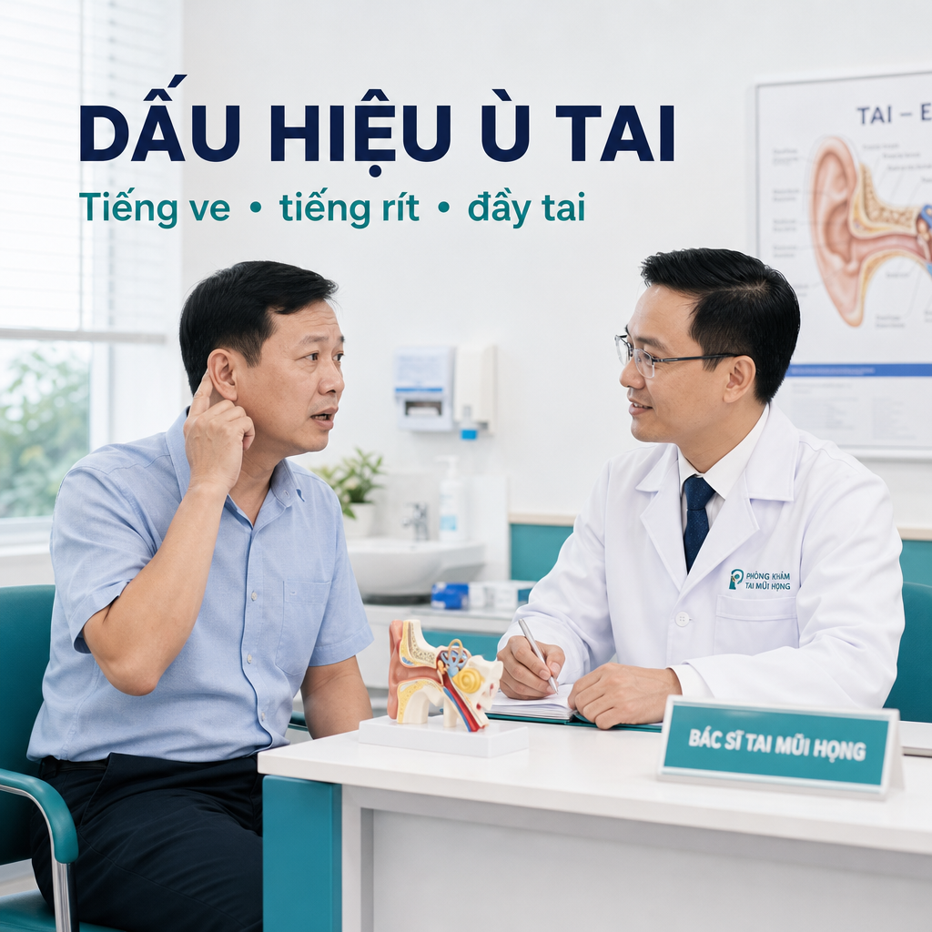 Dấu hiệu ù tai thường gặp như tiếng ve, tiếng rít và đầy tai