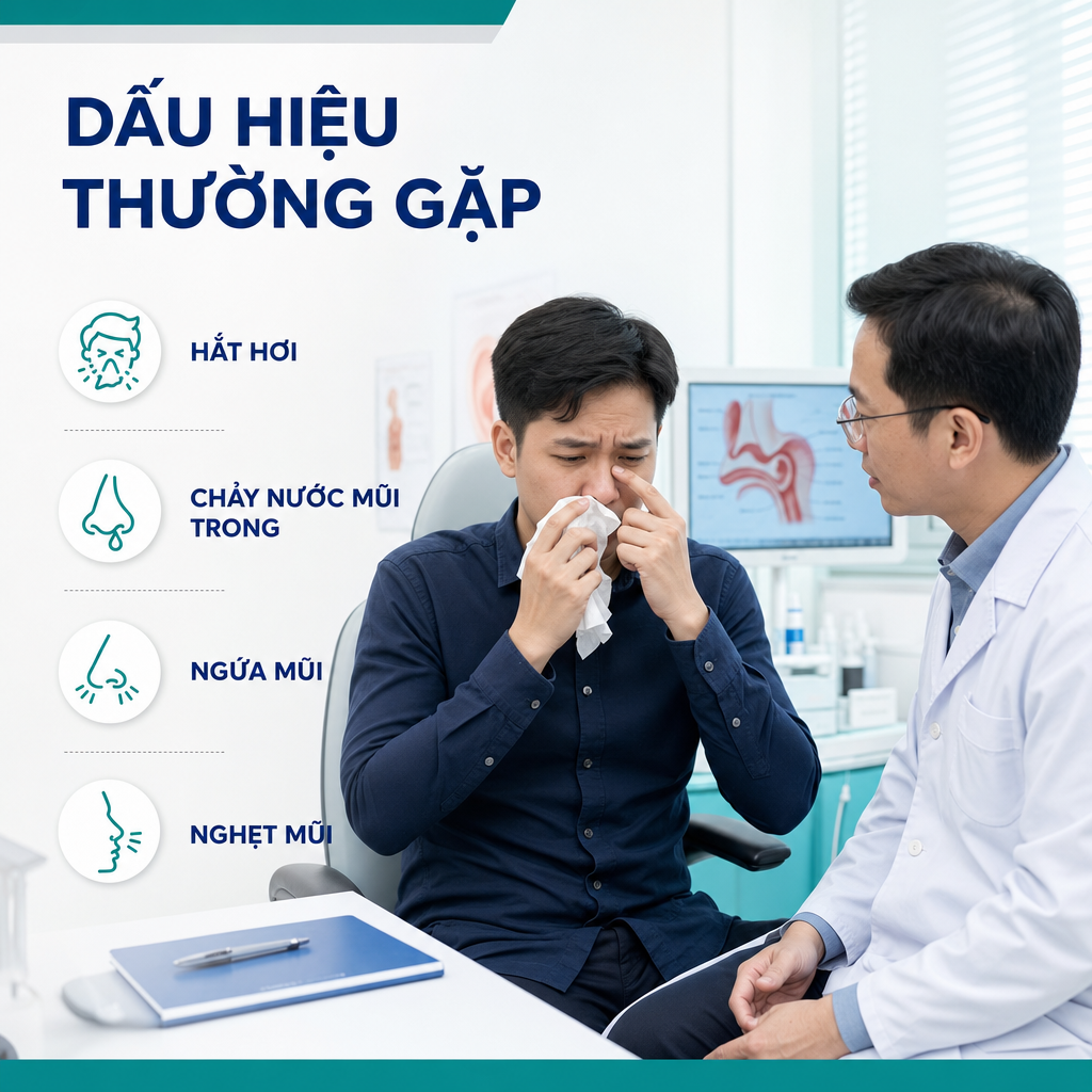 Dấu hiệu viêm mũi dị ứng thường gặp như hắt hơi, ngứa mũi và nghẹt mũi