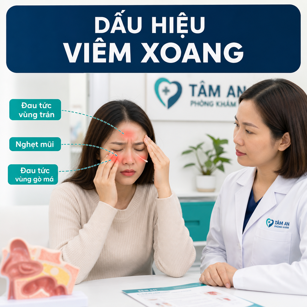 Người bệnh có dấu hiệu đau tức vùng trán, nghẹt mũi và đau gò má do viêm xoang
