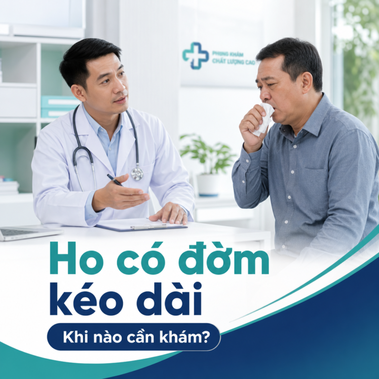 Bác sĩ tư vấn cho người bệnh ho có đờm kéo dài trong phòng khám