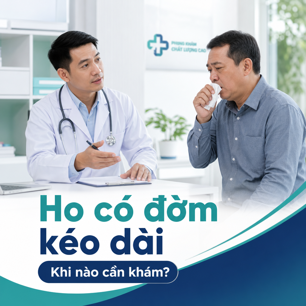 Bác sĩ tư vấn cho người bệnh ho có đờm kéo dài trong phòng khám
