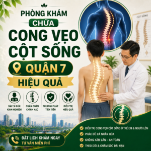 Phòng khám chữa cong vẹo cột sống Quận 7 chuẩn y khoa. Điều trị hiệu quả bằng phương pháp nắn chỉnh cột sống, phục hồi trục đối xứng cơ thể