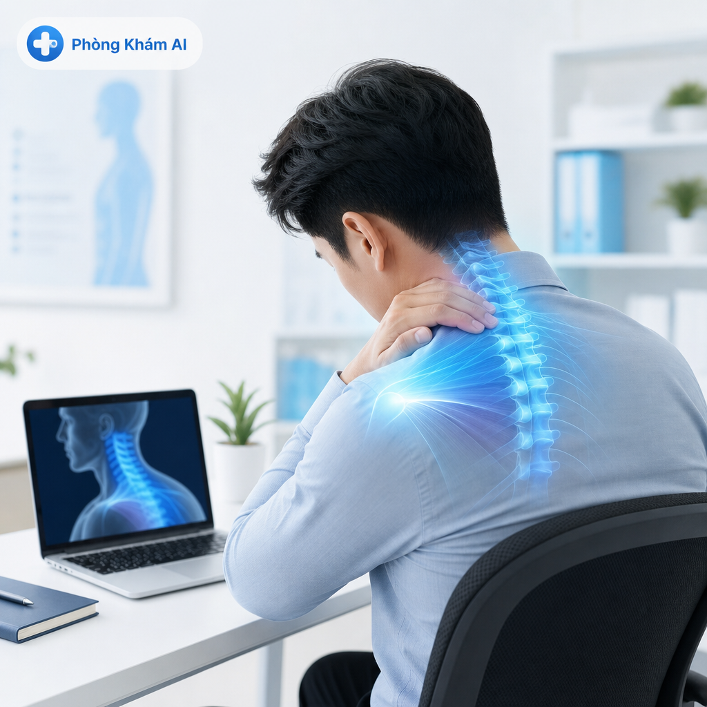 Minh họa đau vai gáy ở người làm việc văn phòng