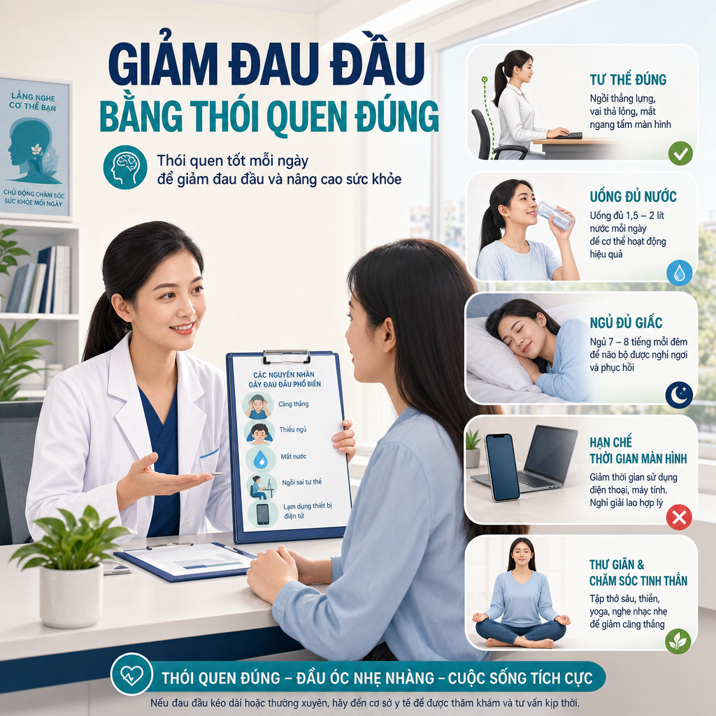 Thói quen sinh hoạt đúng hỗ trợ giảm đau đầu