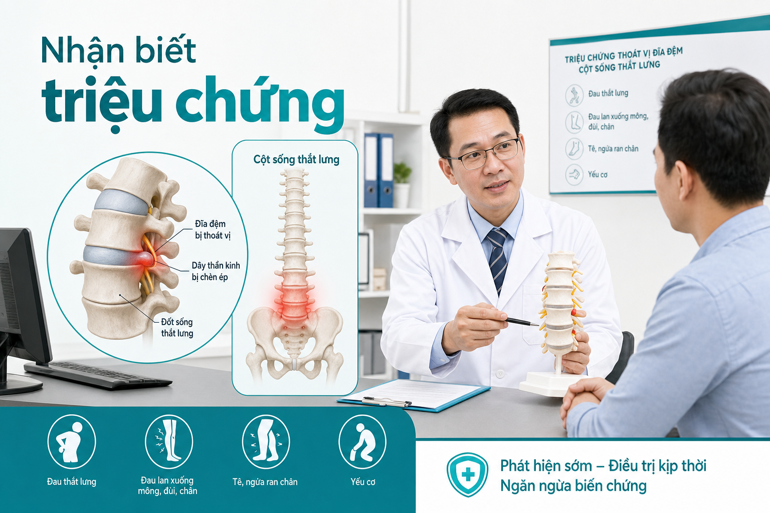 Minh họa nhận biết triệu chứng thoát vị đĩa đệm