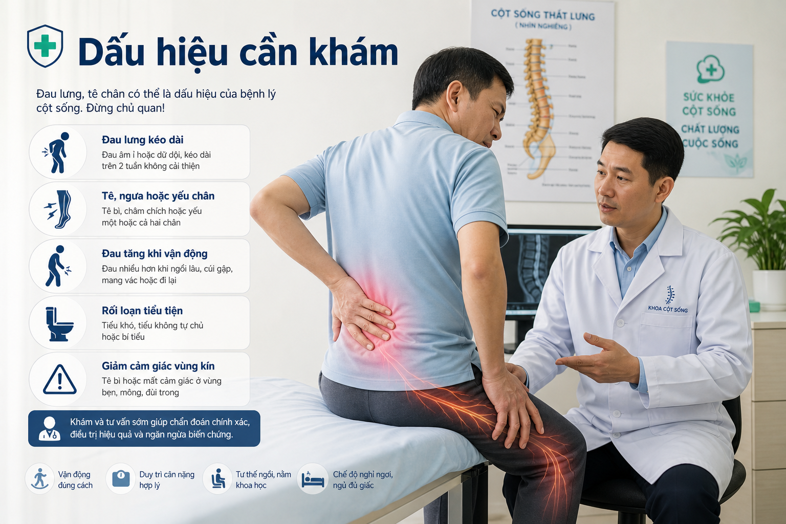 Minh họa dấu hiệu thoát vị đĩa đệm cần đi khám