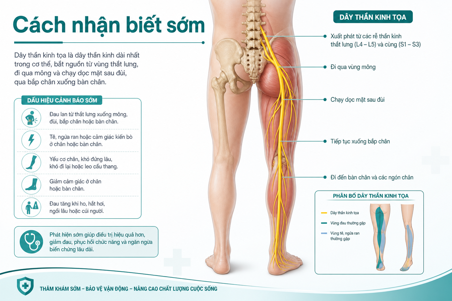 Minh họa dây thần kinh tọa và cách nhận biết sớm