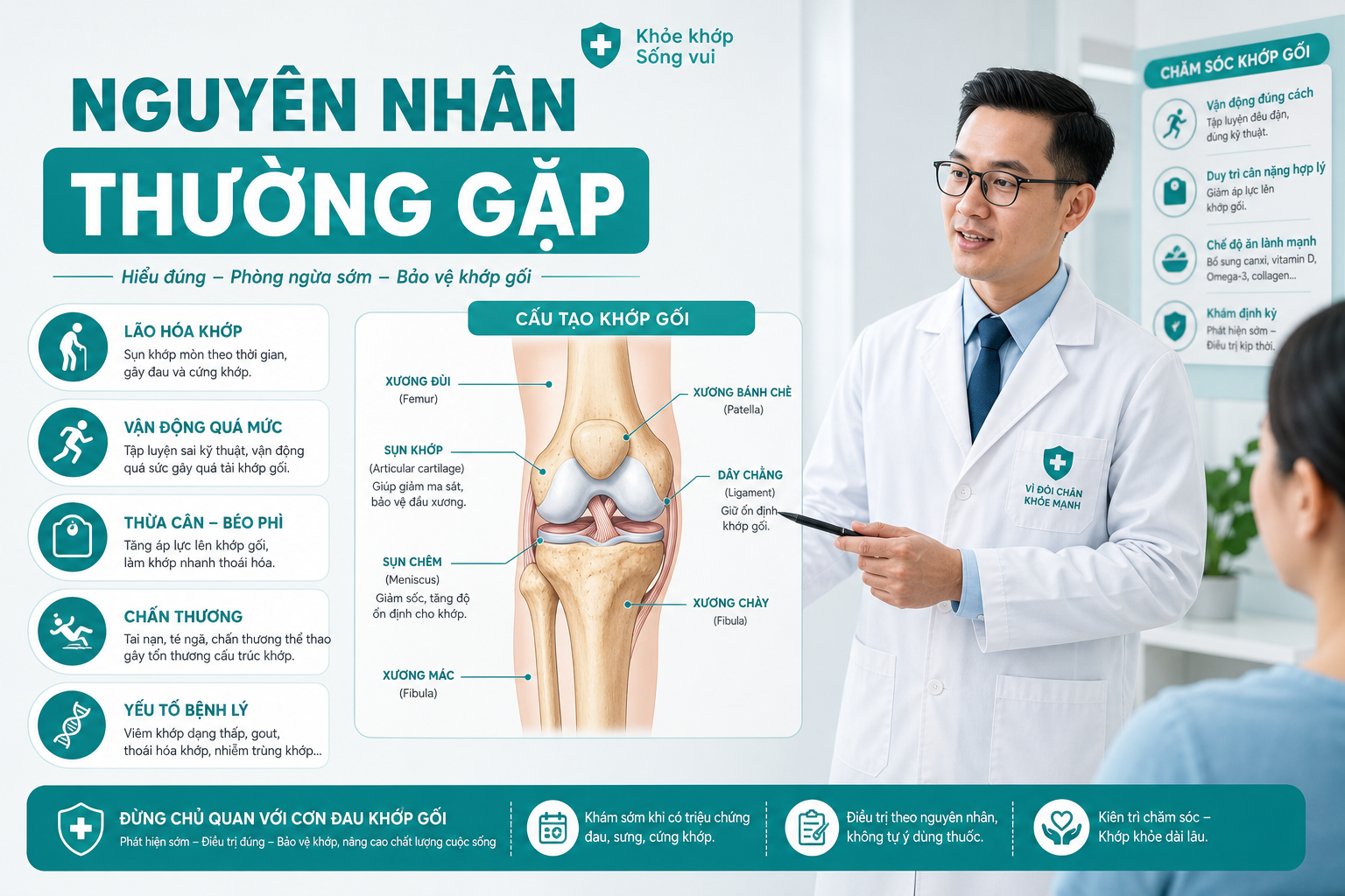 Minh họa nguyên nhân thường gặp gây đau khớp gối