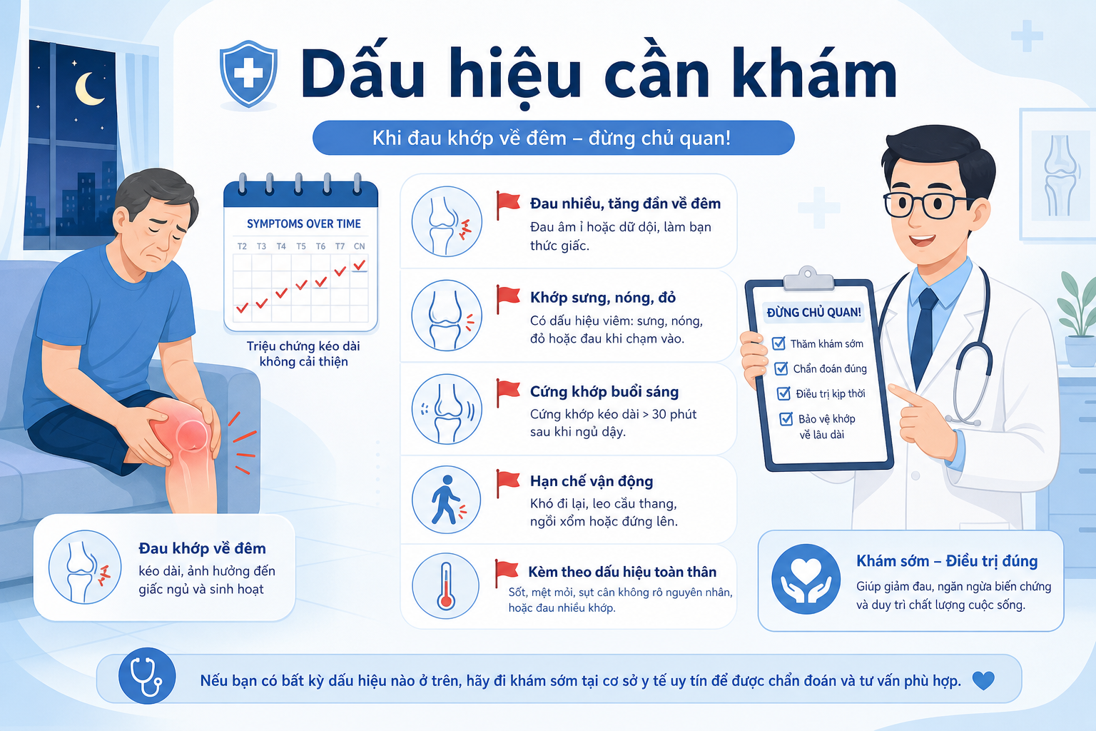 Minh họa dấu hiệu đau xương khớp về đêm cần khám