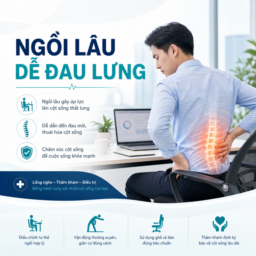 Ngồi lâu khiến vùng thắt lưng chịu áp lực kéo dài