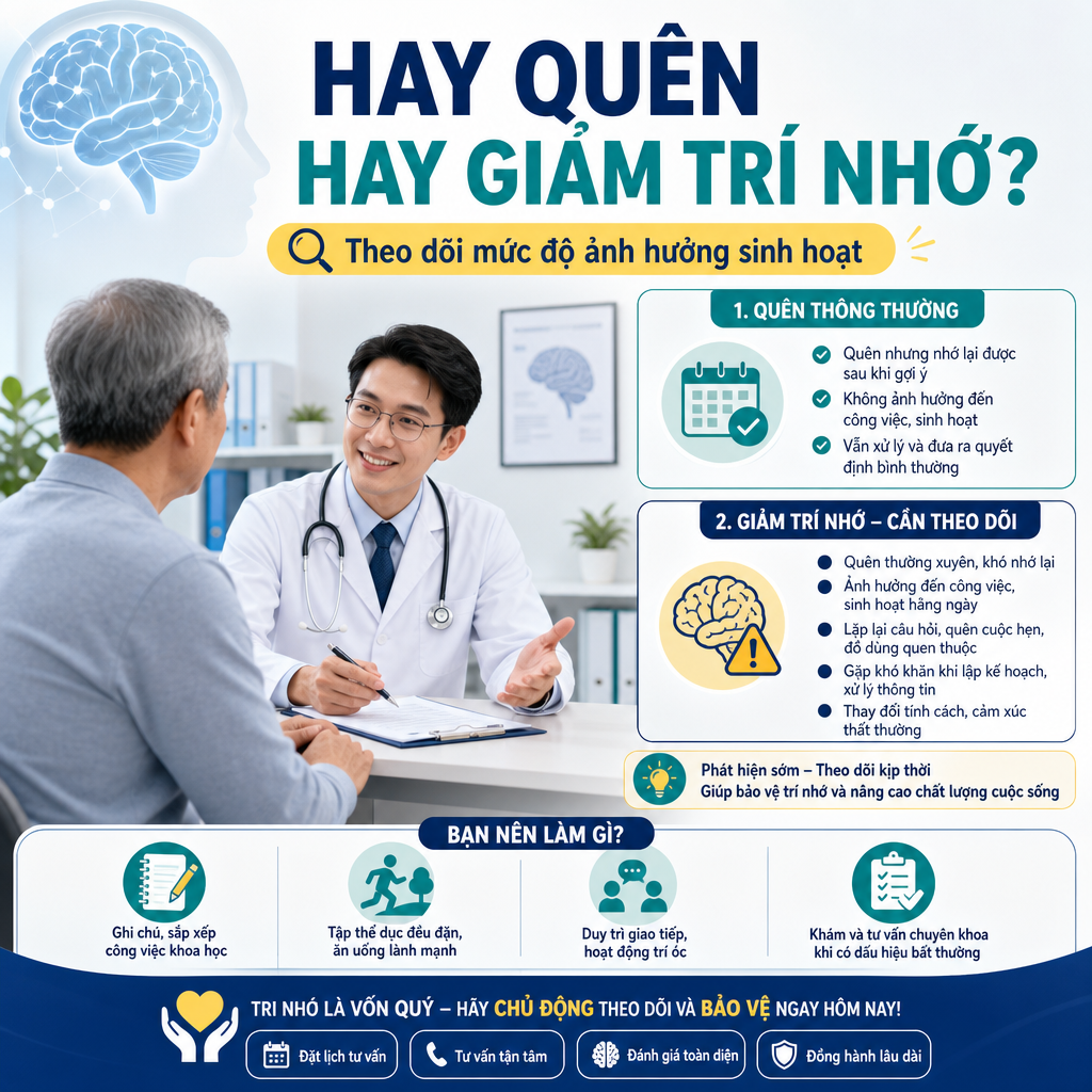 Phân biệt hay quên thông thường và giảm trí nhớ cần theo dõi