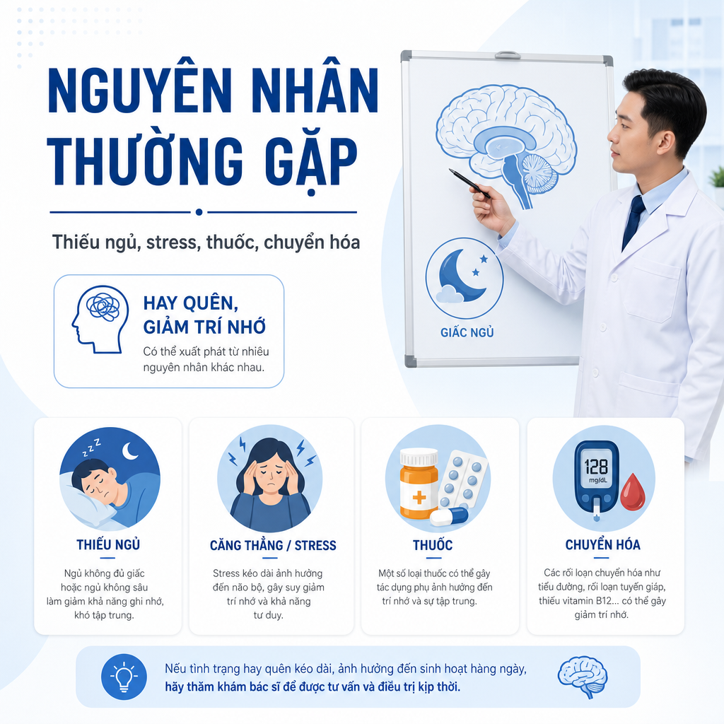 Nguyên nhân thường gặp gây hay quên, giảm trí nhớ