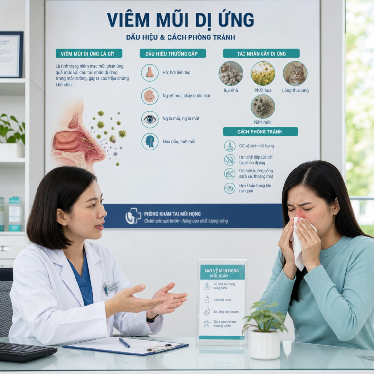 Bác sĩ tư vấn viêm mũi dị ứng trong phòng khám tai mũi họng